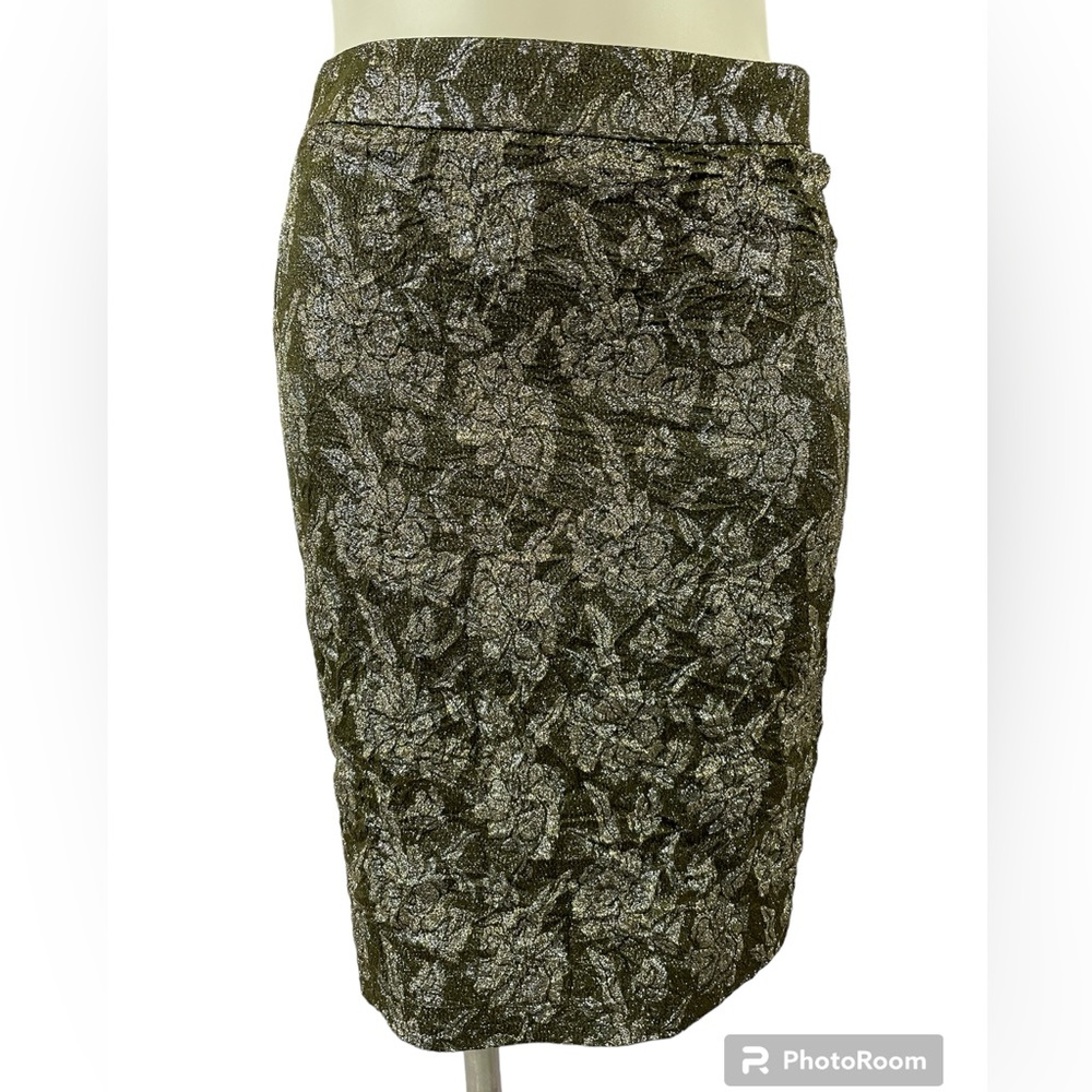 J. Crew Collection Skirt Size 0 Gold Silver Metallic Silk Blend Pencil Skirt